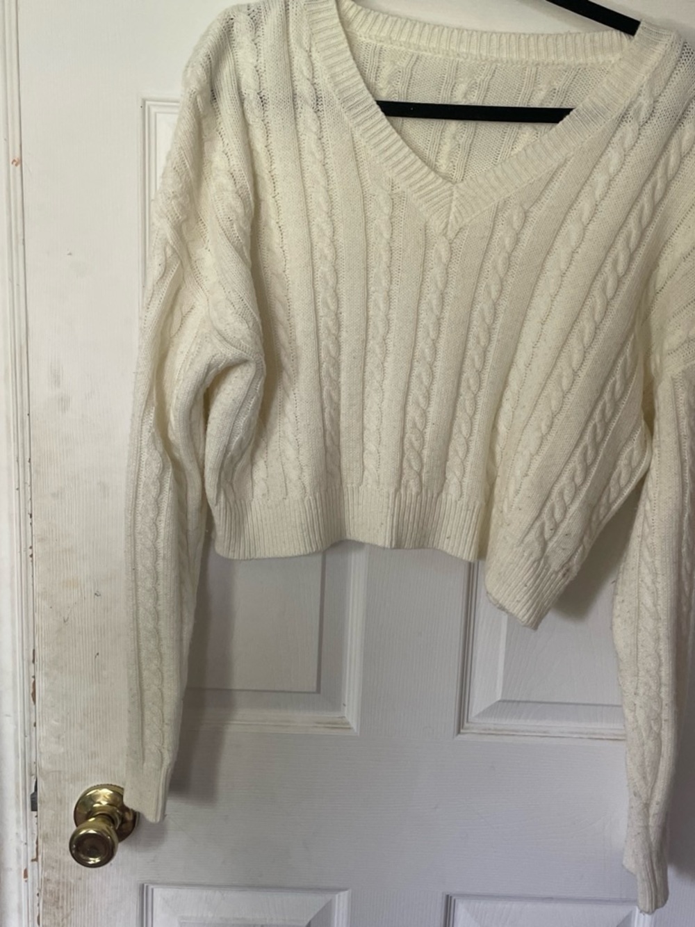 SHEIN Cream Off-the-Shoulder Cable Knit Sweater